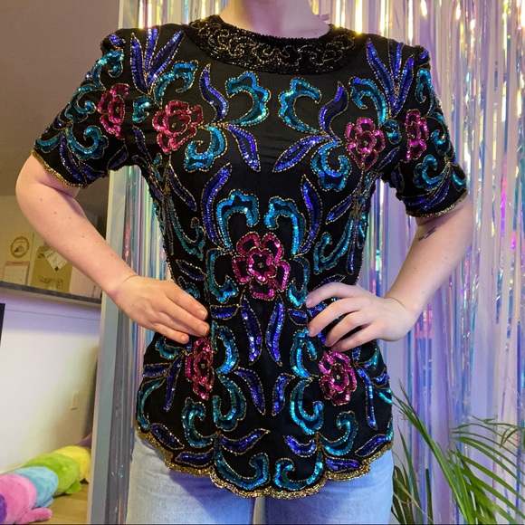 Papell Boutique • x Urban Renewal Vintage Sequin & Beaded Blouse - Picture 5 of 17
